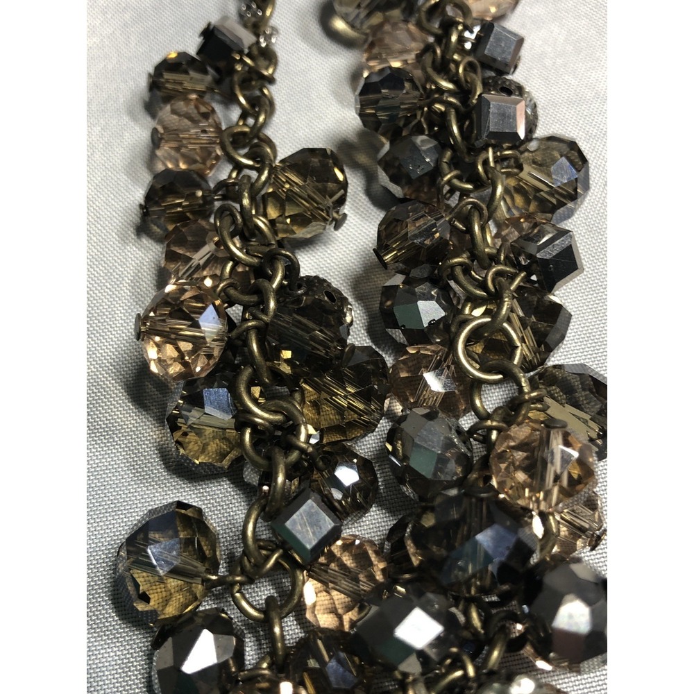 Signed LOFT Smoky Iridescent Necklace 18" Beaded Brass Silver Chain Faceted - Picture 2 of 15